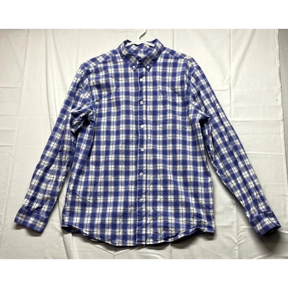 Southern Proper Henning Shirt Men's Medium Blue White Plaid Collared Button Down